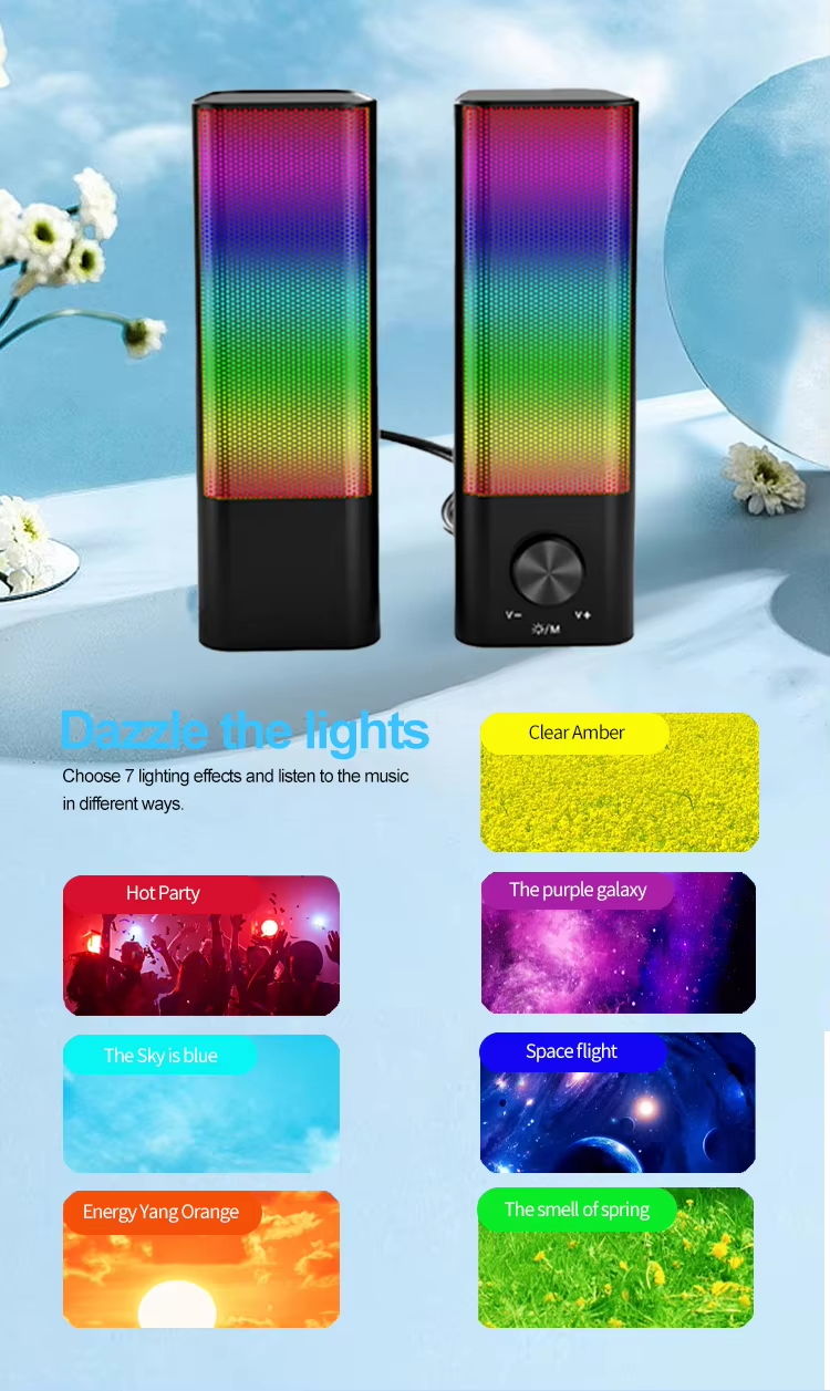 RGB PC Speakers, Gaming Speakers with Screen LED Breathing Light, 2.0 Channel Stereo Sound Desktop Speakers, USB Powered Speaker for Computer Desktop PC Laptop Monitor (SP-2302)