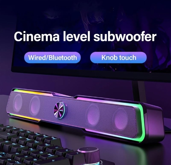 RGB LED Gaming Soundbar Speaker with Stereo Sound for PC Monitor