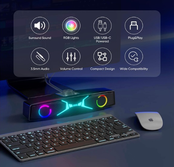 RGB Gaming Soundbar Speaker with LED Light for PC Desktop （SP-2132BT）