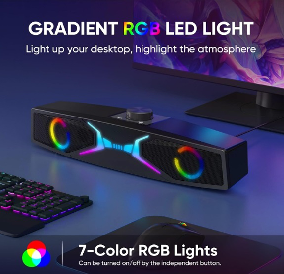 RGB Gaming Soundbar Speaker with LED Light for PC Desktop （SP-2132BT）