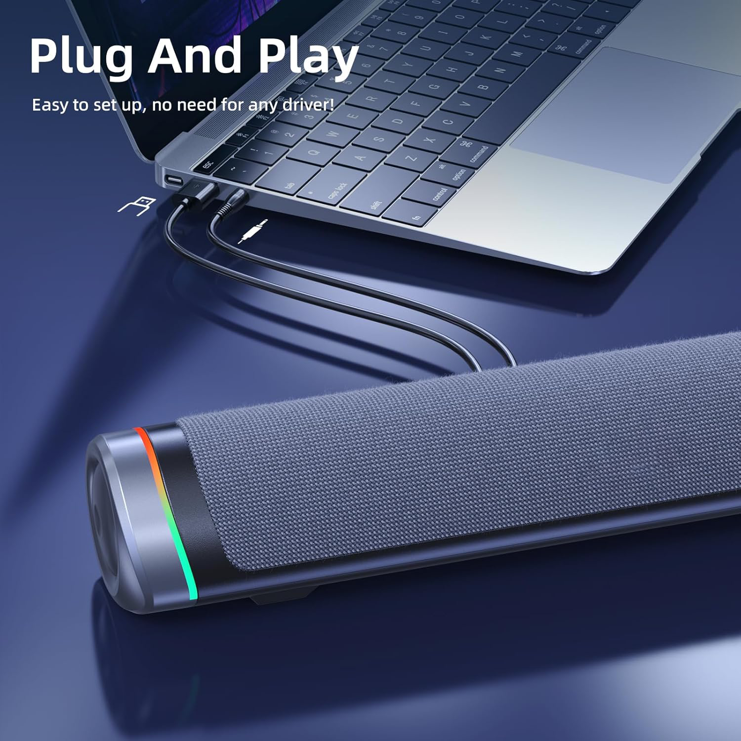 RGB Gaming Soundbar Speaker with LED Light for PC Monitor Desktop