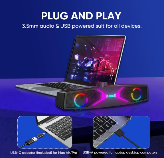 RGB Gaming Soundbar Speaker with LED Light for PC Desktop （SP-2132BT）