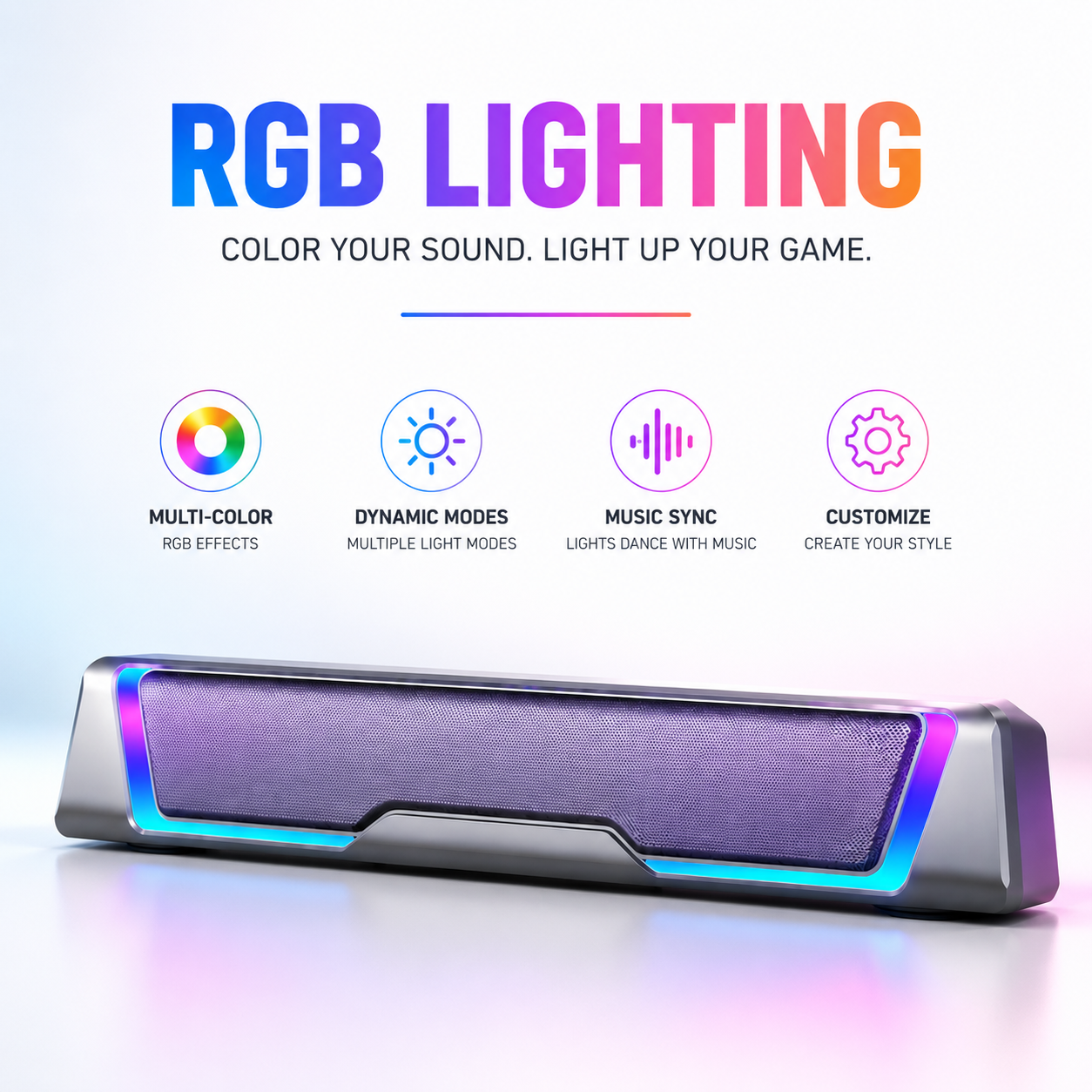 RGB Gaming Soundbar Speaker with Dynamic Lighting for PC Setup (SP-2604)