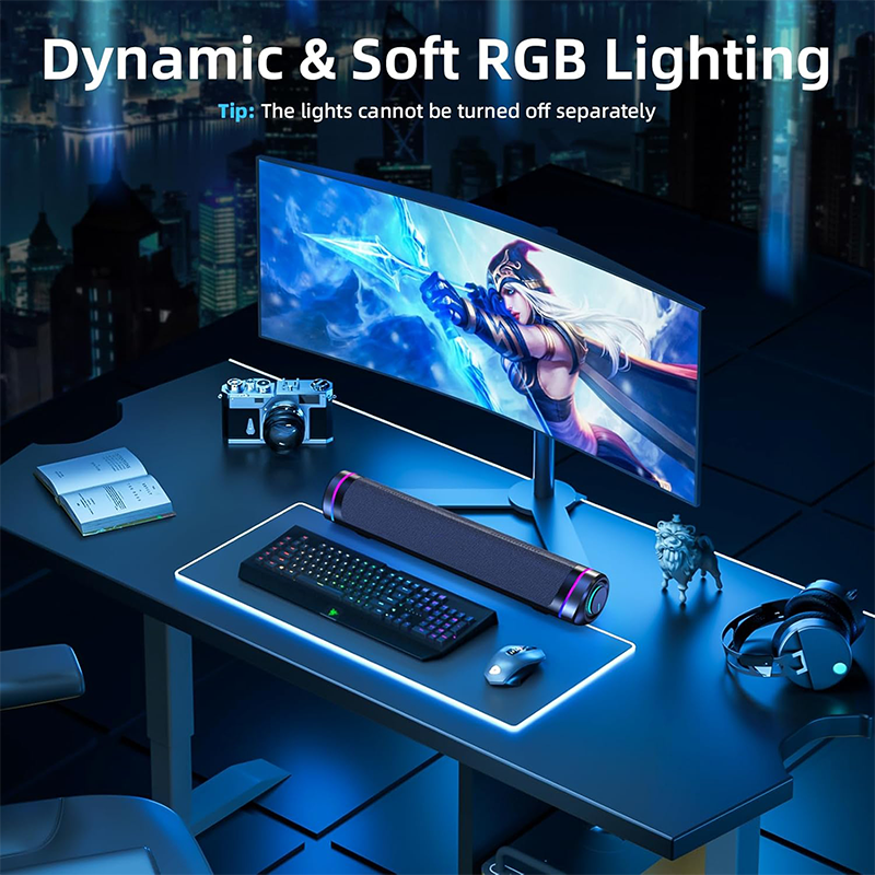 RGB Gaming Soundbar Speaker with LED Light for PC Monitor Desktop