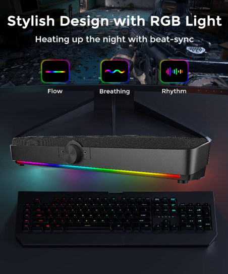 10w modern RGB LED Gaming Soundbar Speaker with volume control for computer, tv and monitor（SP-5017）