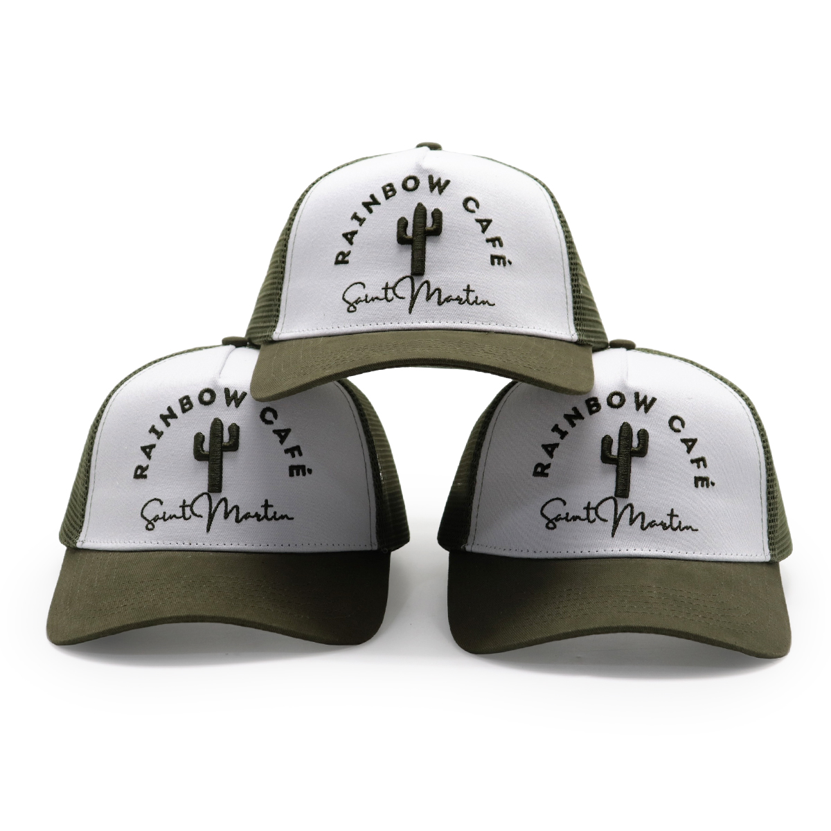 5 Panel Mesh Trucker Cap with 3D Embroidered Rainb