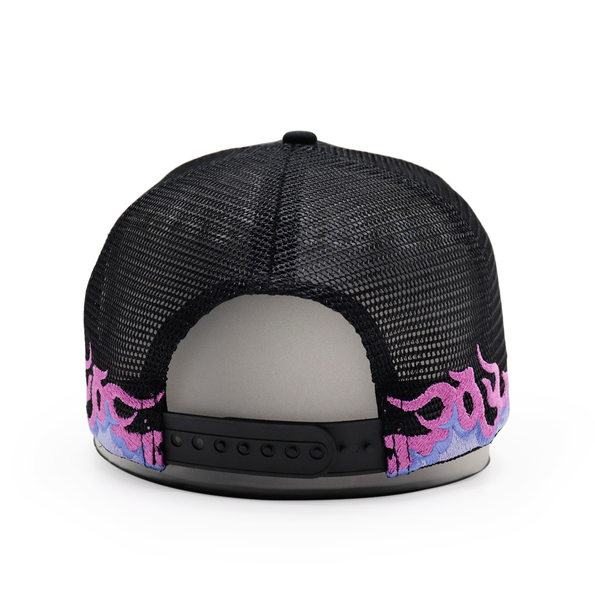 Black Mesh Trucker Cap with Flame Embroidery and FITWELL Logo