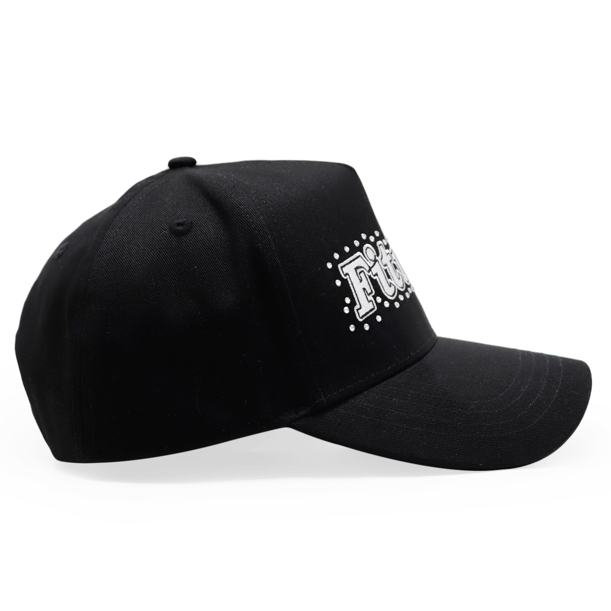 Black Baseball Cap with Silver Fitwell Embroidery and Rhinestone Studs