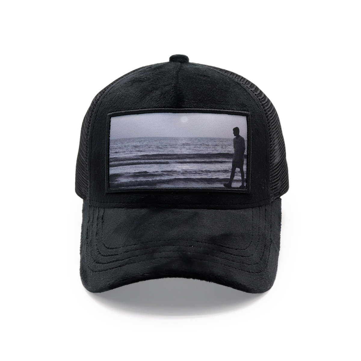 Custom Scenic Photo Suede Trucker Hat – Beige Brown Mesh Snapback Cap, Soft Baseball Hat, Unisex Adjustable