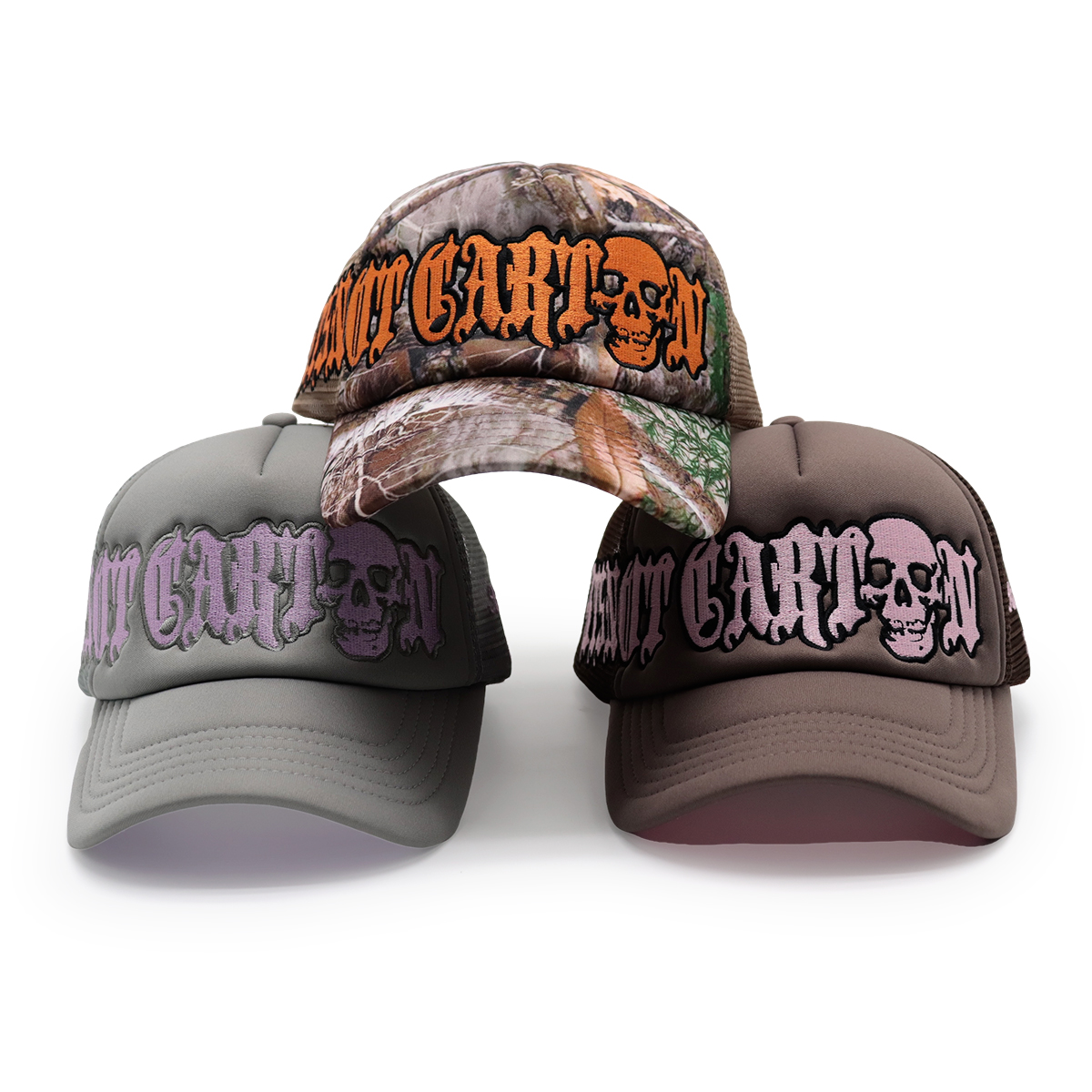 Gothic Skull Embroidered Trucker Cap – Adjustable Mesh Streetwear Hat