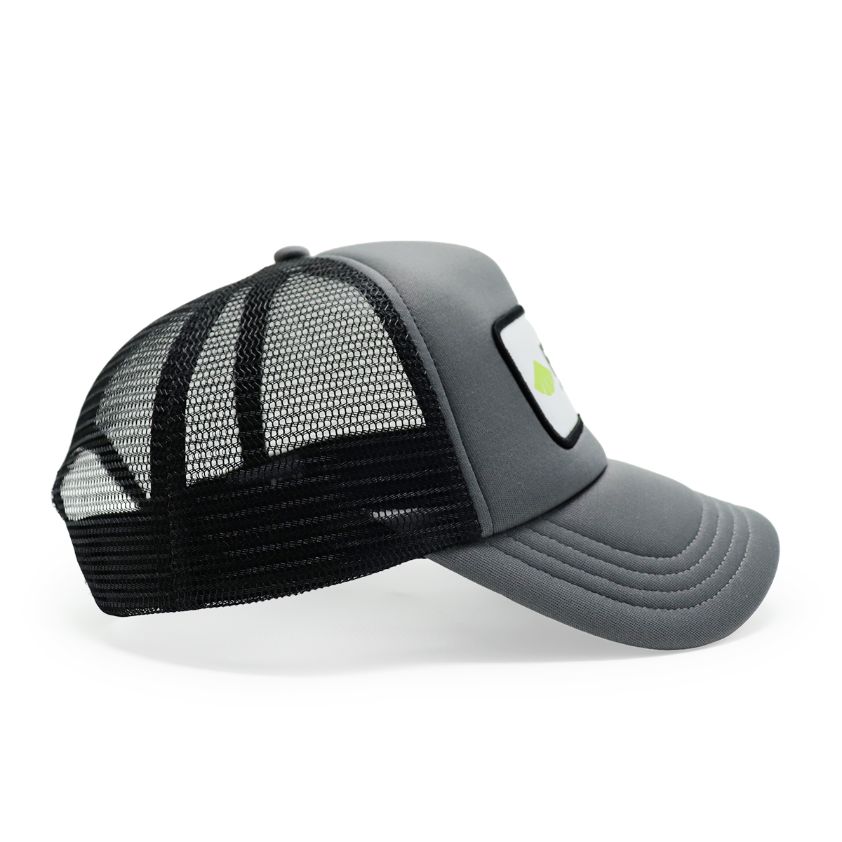 FitWell Logo Patch Mesh Trucker Hat – Unisex Adjustable Gray and Black Baseball Cap