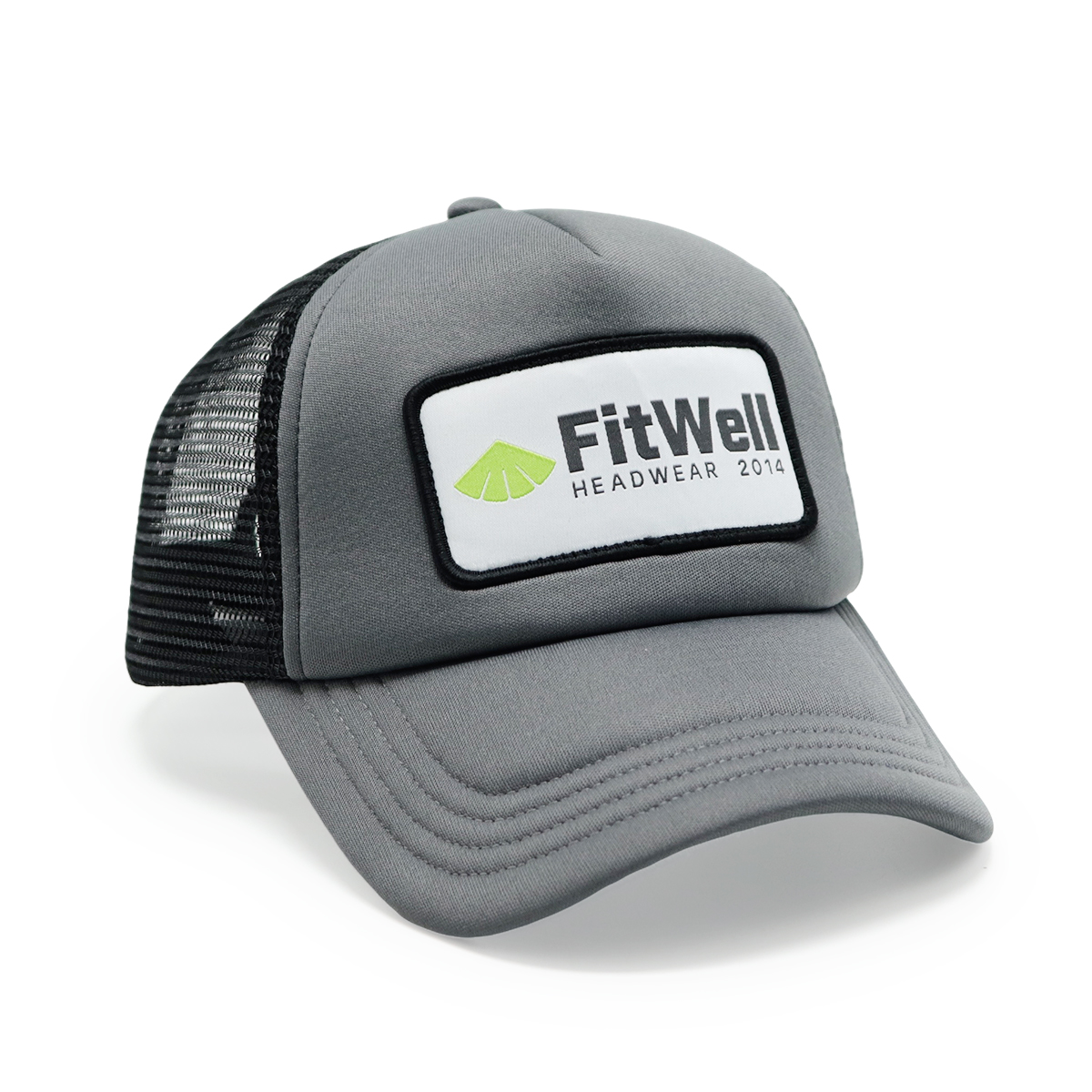 FitWell Logo Patch Mesh Trucker Hat – Unisex Adjustable Gray and Black Baseball Cap