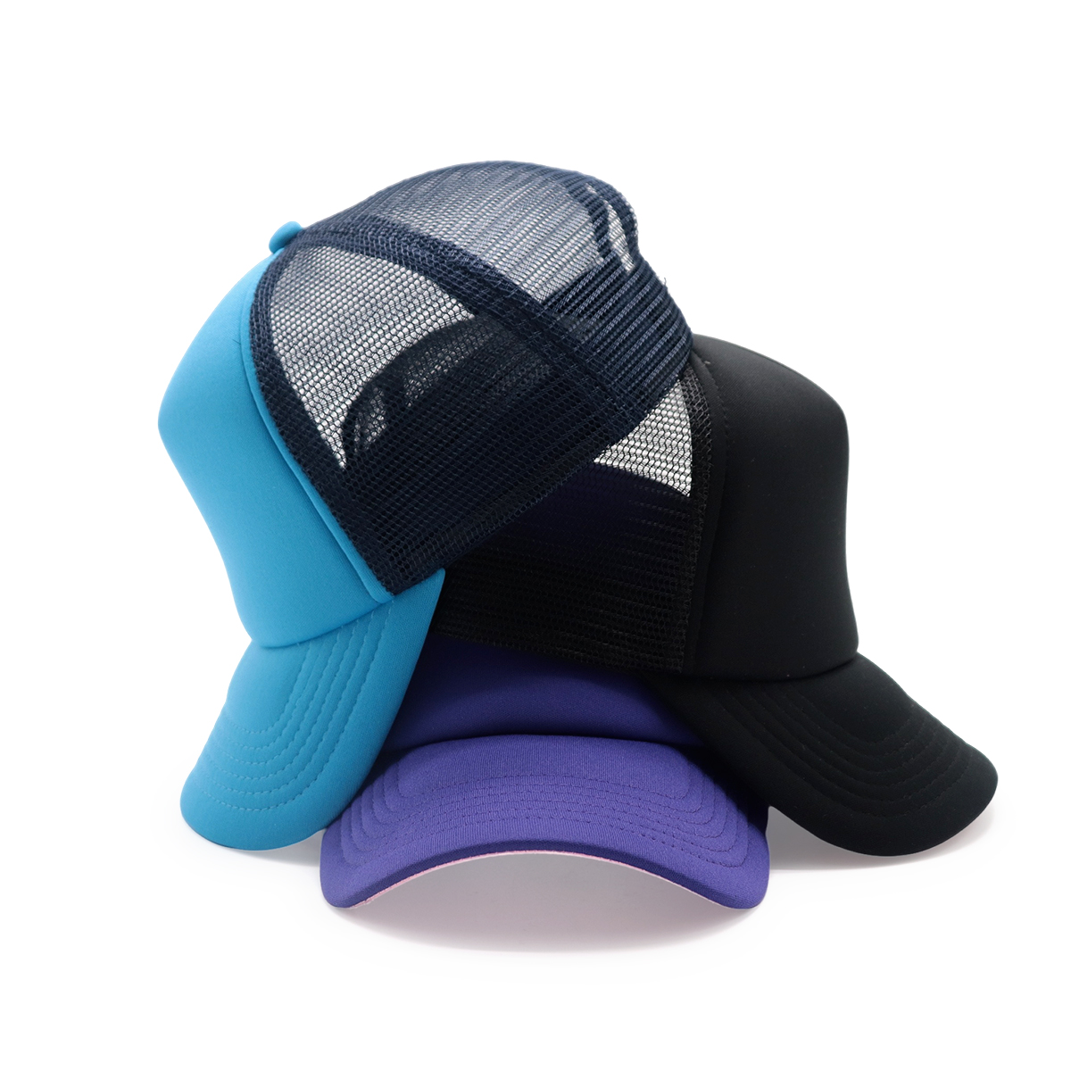 Adjustable Navy Blue Purple Trucker Cap with Mesh Back for Outdoor Sports