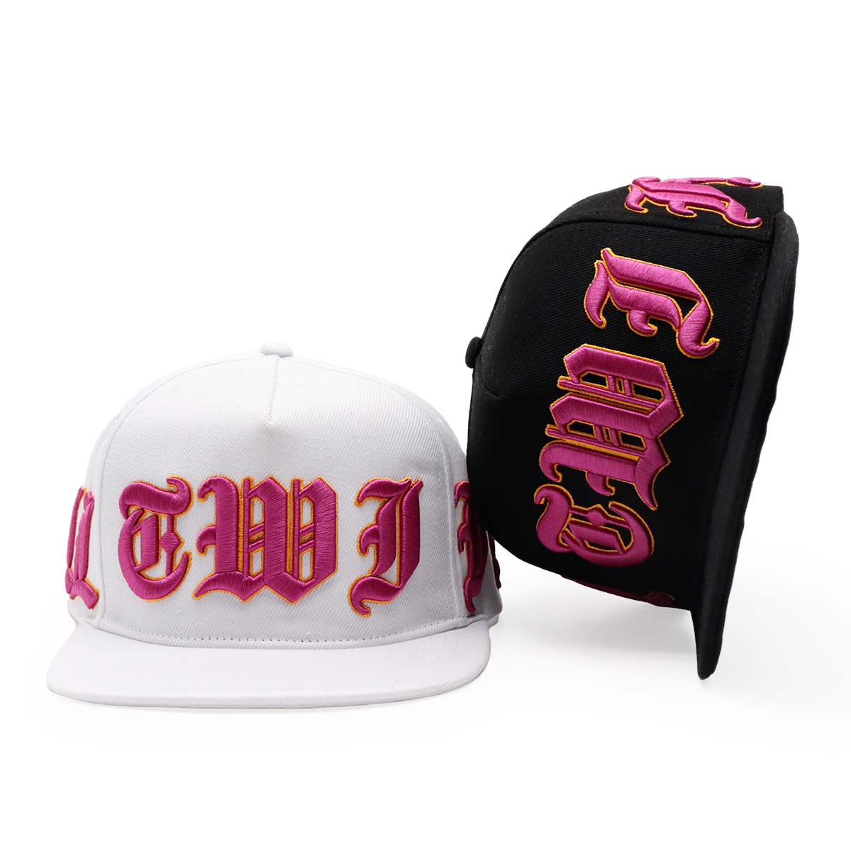 3D Gothic Embroidered Snapback Hat – Black & White