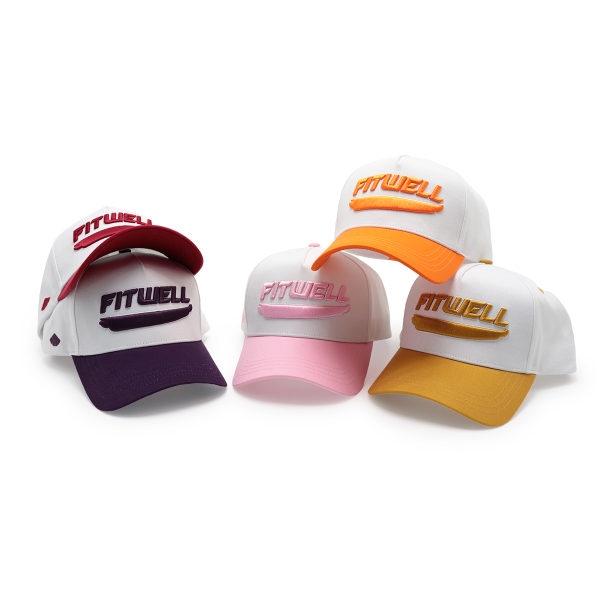 FITWELL Colorblock Baseball Caps – 3D Embroidered Snapback Hats with Contrast Brim