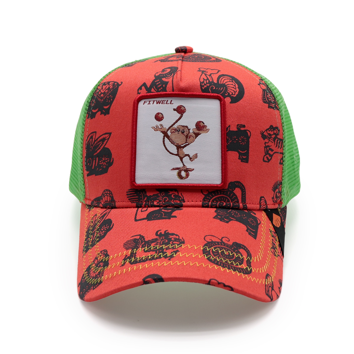 Fitwell Cartoon Monkey Print Trucker Cap Color Block Adjustable Mesh Baseball Hat for Men and Women