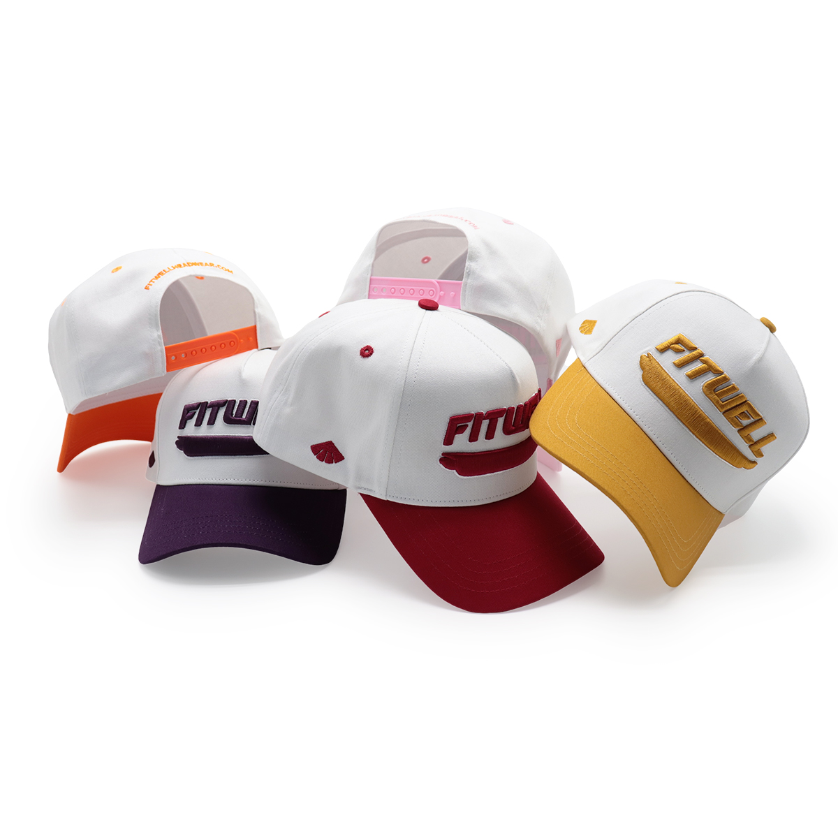 FITWELL Colorblock Baseball Caps – 3D Embroidered Snapback Hats with Contrast Brim