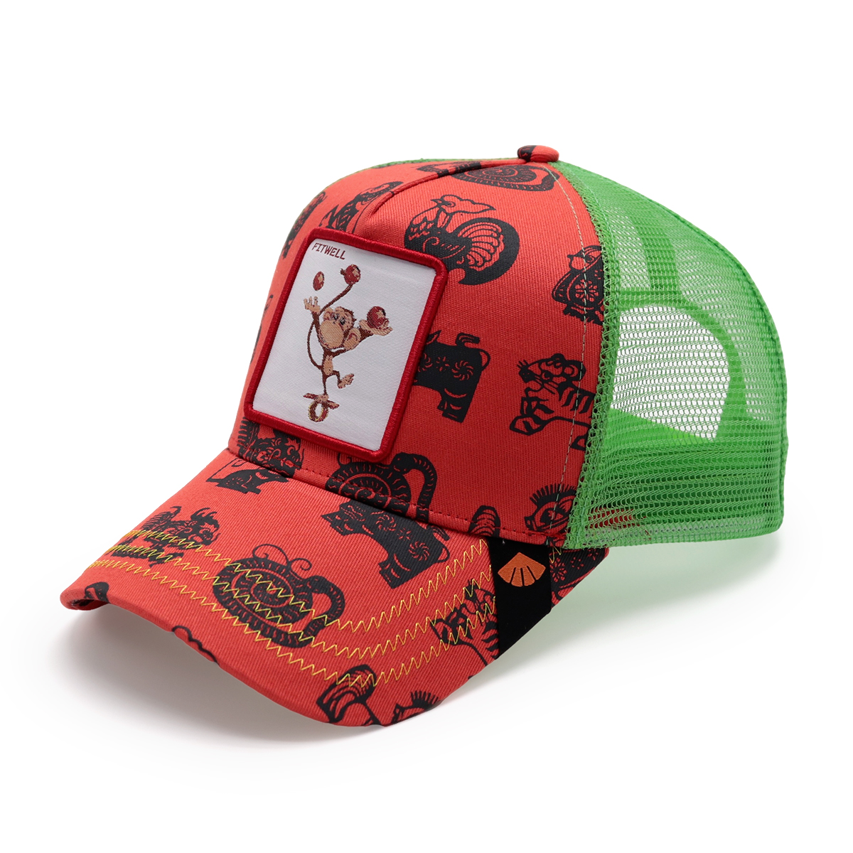 Fitwell Cartoon Monkey Print Trucker Cap Color Block Adjustable Mesh Baseball Hat for Men and Women