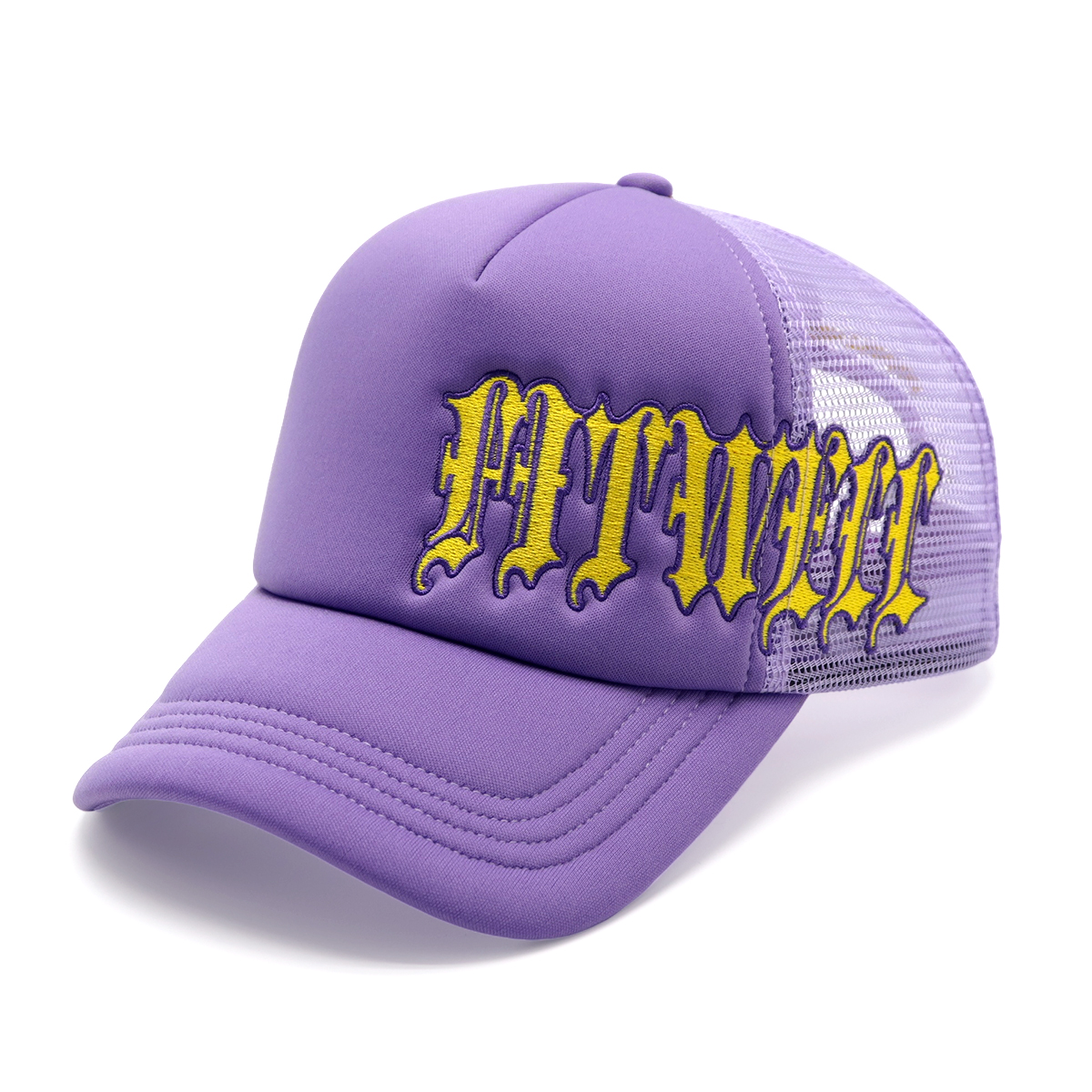 FITWELL Gothic Letter Embroidered Trucker Cap - Black Mesh Adjustable Streetwear Hat
