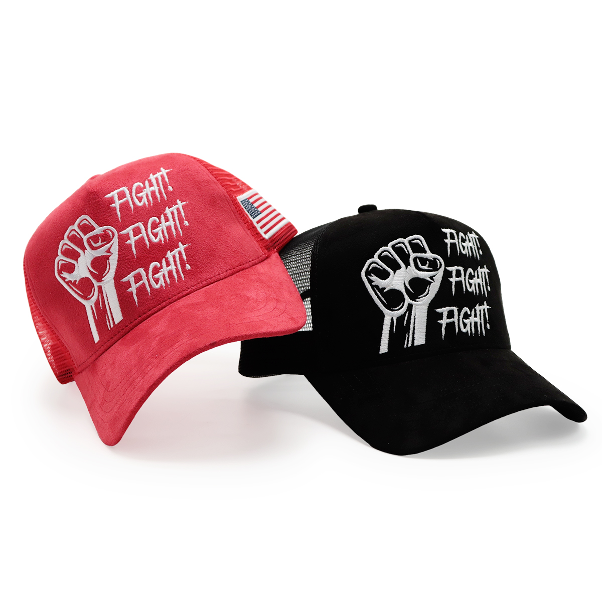 Fitwell Velvet Flat Embroidery Trucker Cap, American Street Style Mesh Hat, Fight Letter Design