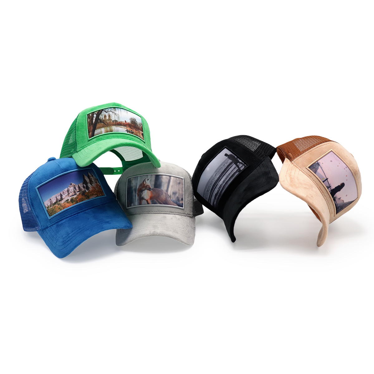Custom Scenic Photo Suede Trucker Hat – Beige Brown Mesh Snapback Cap, Soft Baseball Hat, Unisex Adjustable