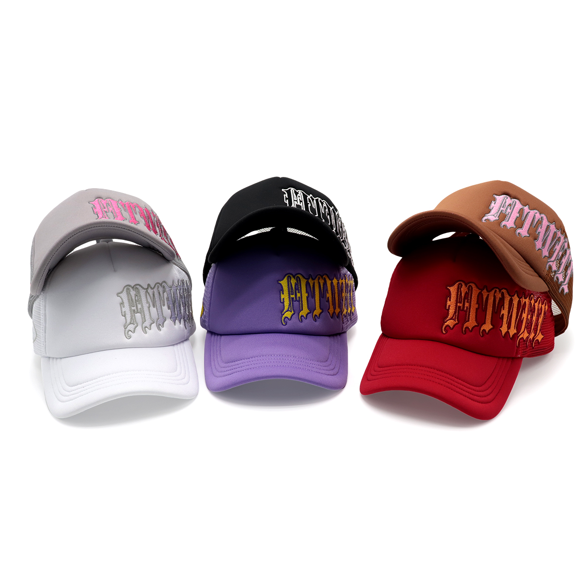Colorful 3D Gothic Letter Embroidered Mesh Trucker Hats – Unisex Breathable Snapback Cap