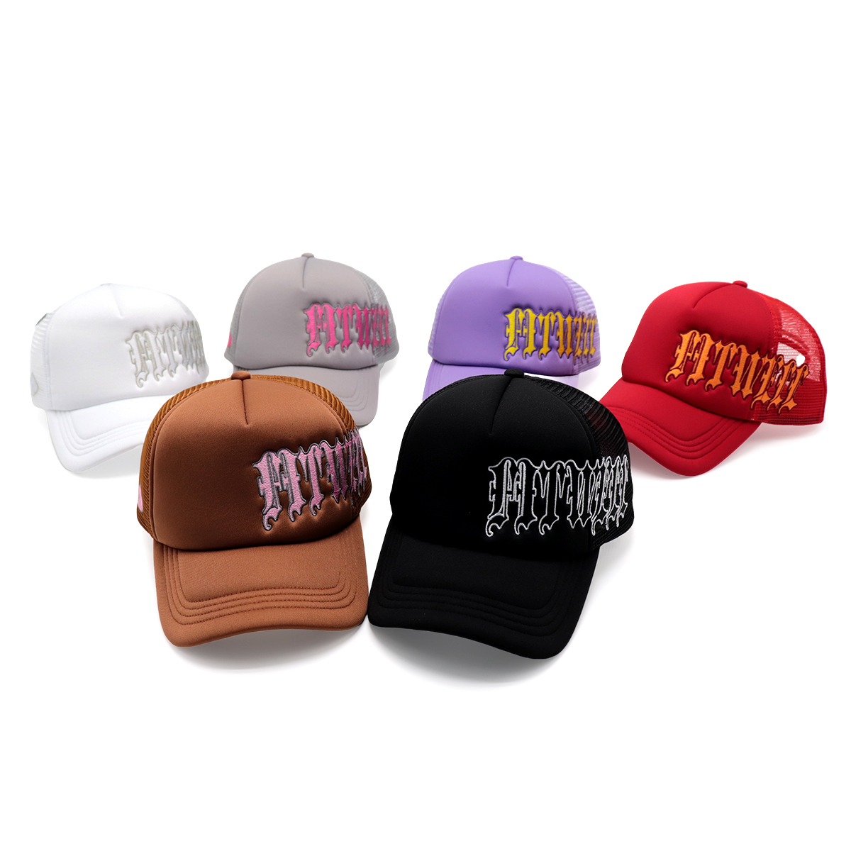 Colorful 3D Gothic Letter Embroidered Mesh Trucker Hats – Unisex Breathable Snapback Cap