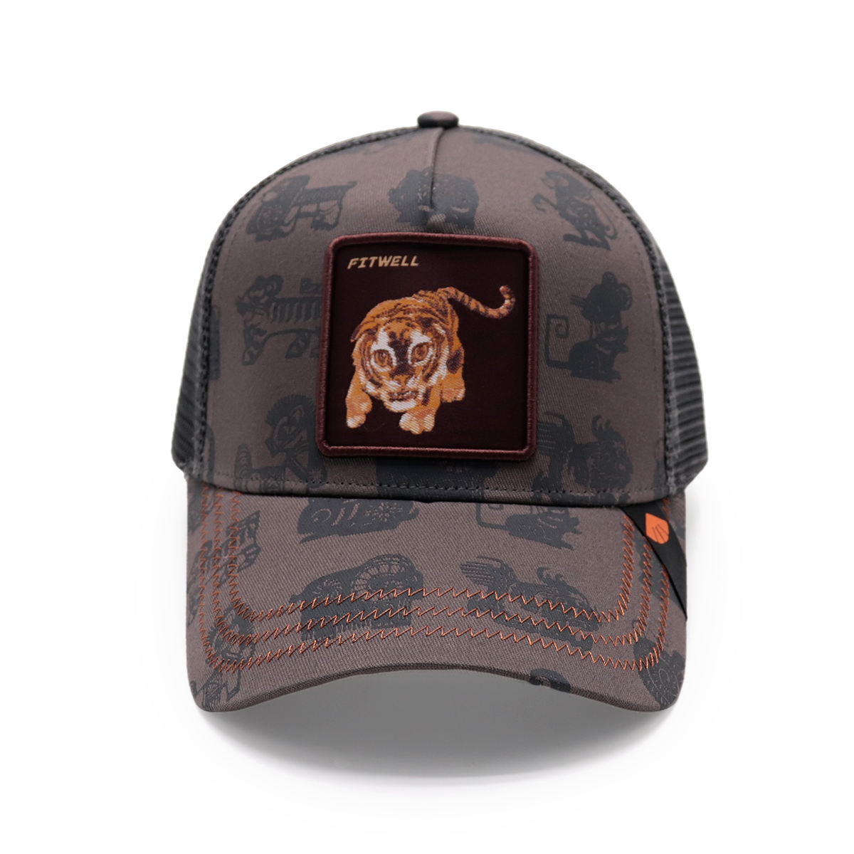 Tiger Patch Trucker Cap – Embroidered Wild Animal Print Baseball Hat for Men and Women