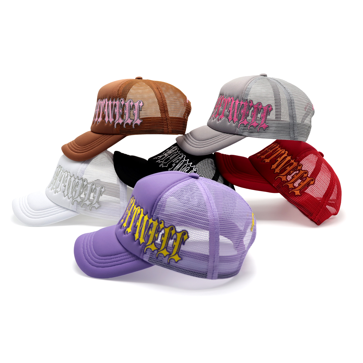 Colorful 3D Gothic Letter Embroidered Mesh Trucker Hats – Unisex Breathable Snapback Cap