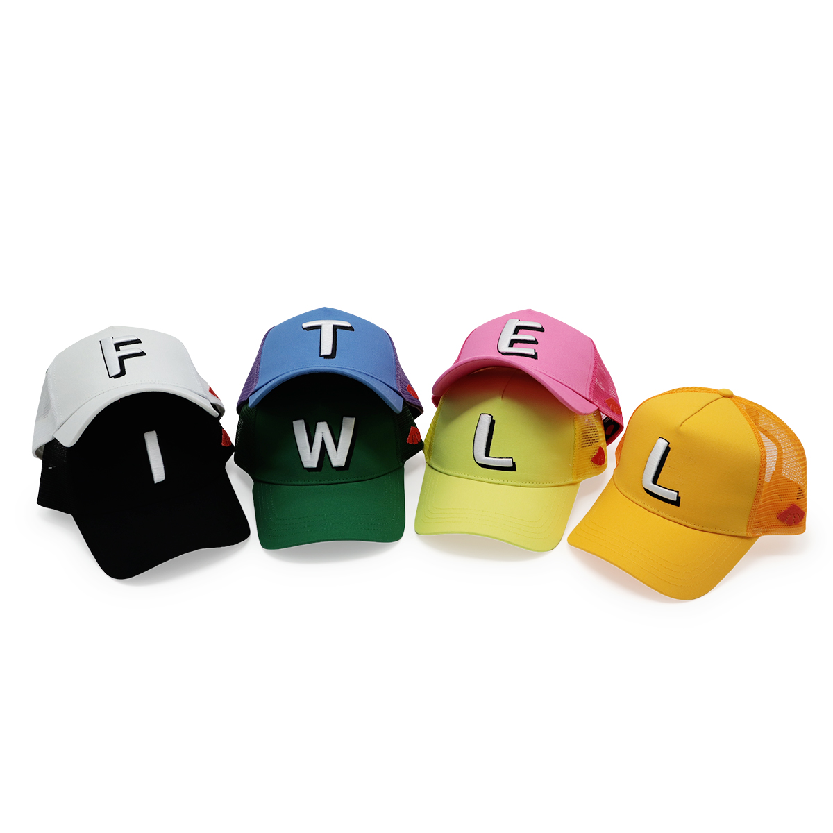 FITWELL Colorful Letter Mesh Trucker Caps – 7-Color Alphabet Cap Set for Men & Women