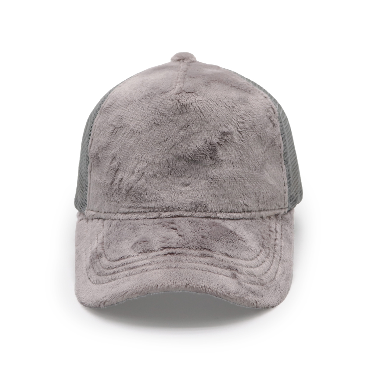 Gray Faux Fur Warm Mesh Baseball Cap – Winter Curved Brim Hat for Men and Women