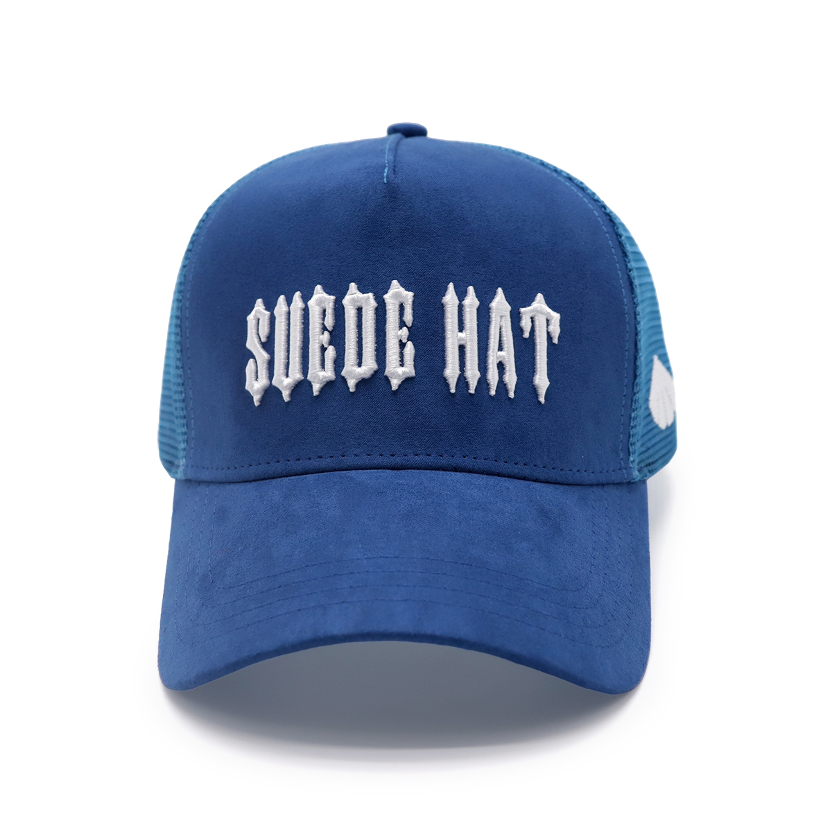 Blue Suede “SUEDE HAT” Embroidered Mesh Baseball Cap – Gothic Style Unisex Trucker Hat