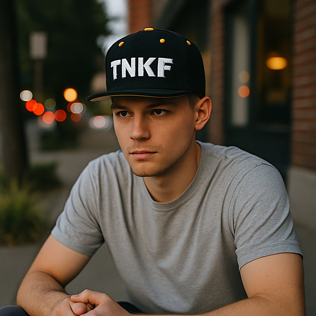 TNKF Logo Black Snapback Hat with Yellow Accents