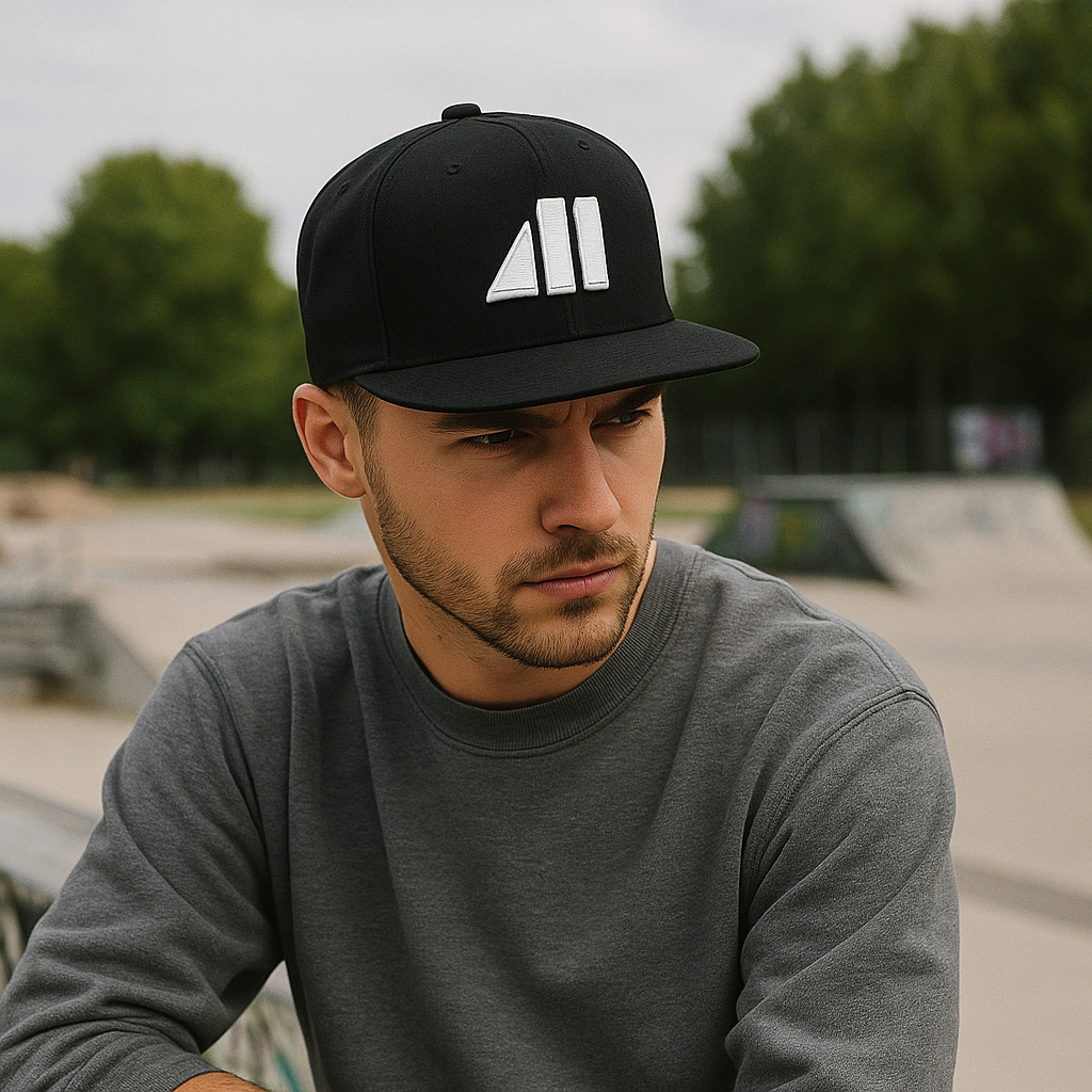 Geometric White Logo Embroidered Snapback Hat