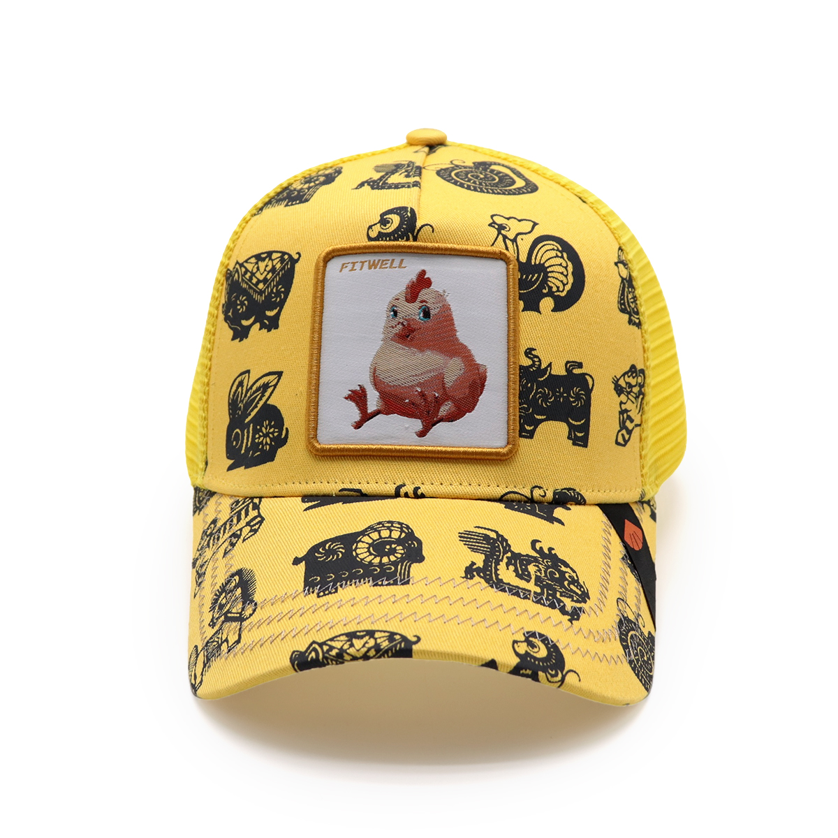 Yellow Cartoon Chicken Trucker Hat – FITWELL Embroidered Animal Mesh Baseball Cap for Men and Women