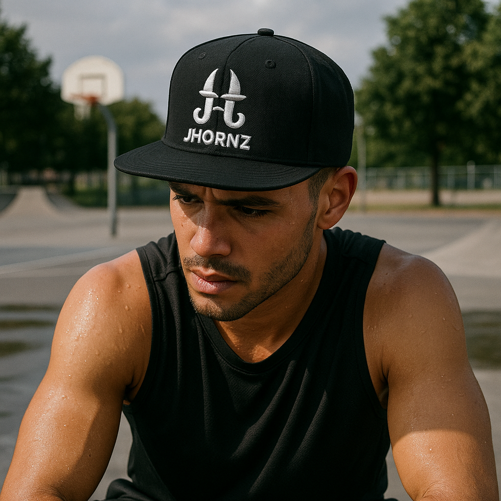 JHORNZ Black 3D Embroidered 6-Panel Snapback Cap