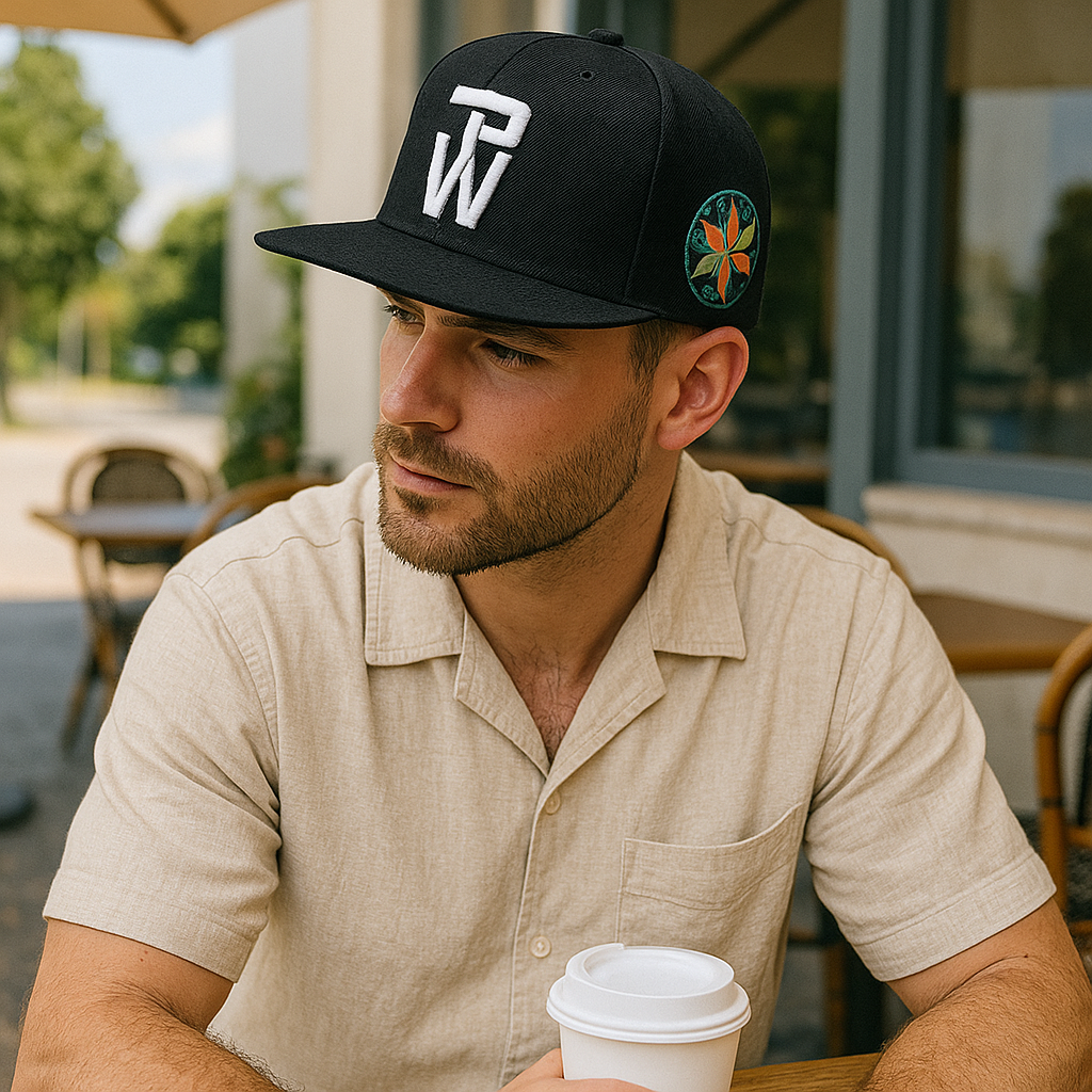 Two-Side Embroidered Snapback Cap with Abstract and Color Crest
