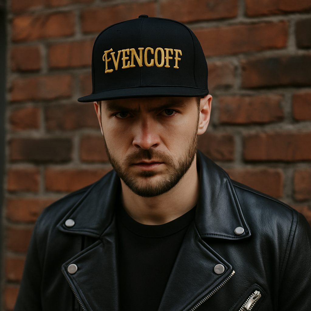 EVENCOFF Gothic Font Snapback – Black Cap with Gold 3D Embroidery