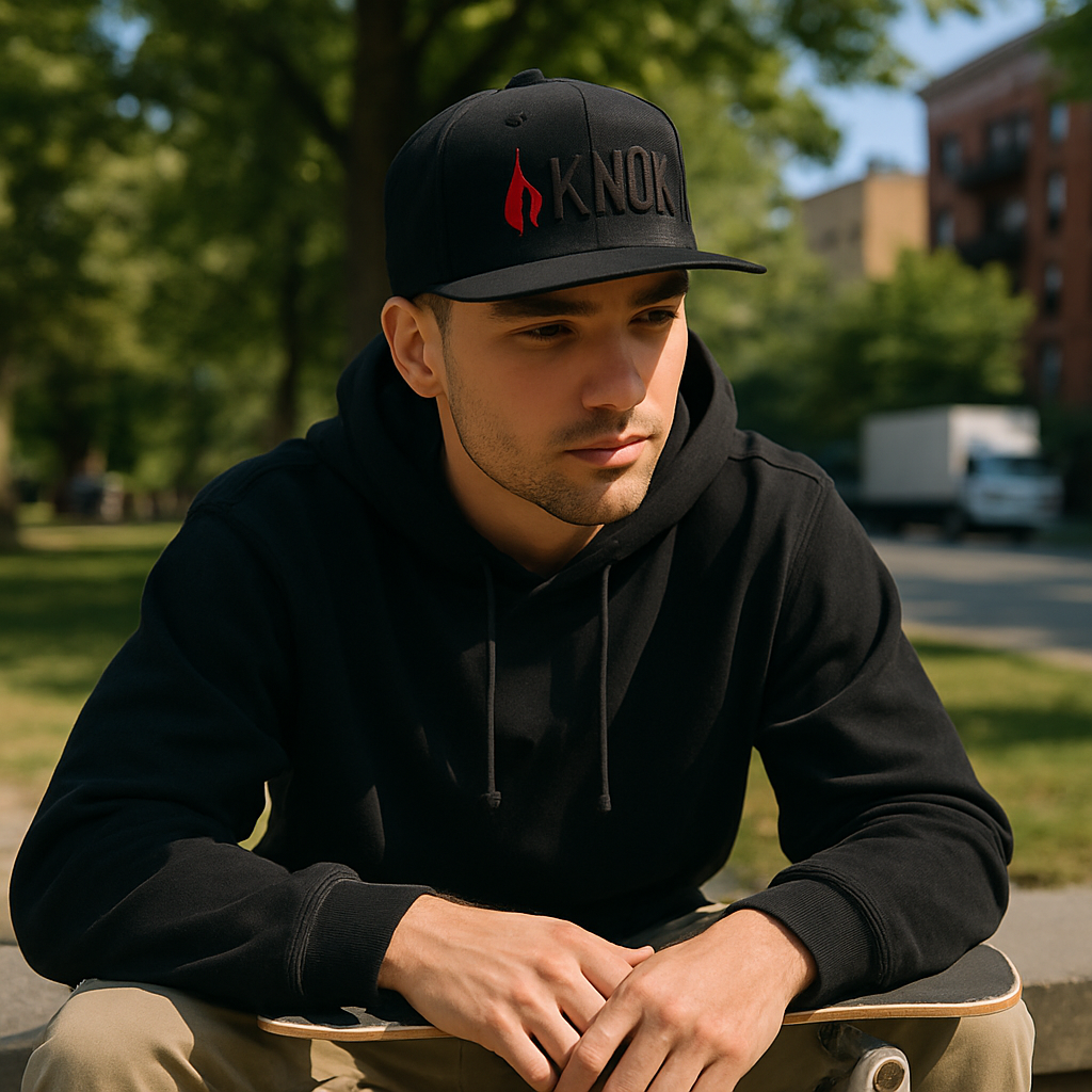 Urban Flame Snapback – Black 6-Panel 3D Embroidered Cap