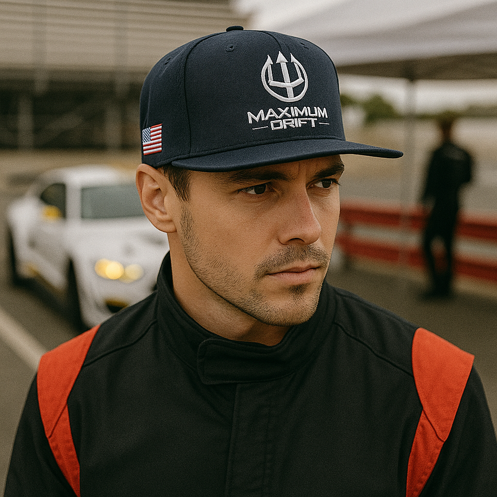 Maximum Drift Flat-Brim Snapback Hat with US Flag Patch