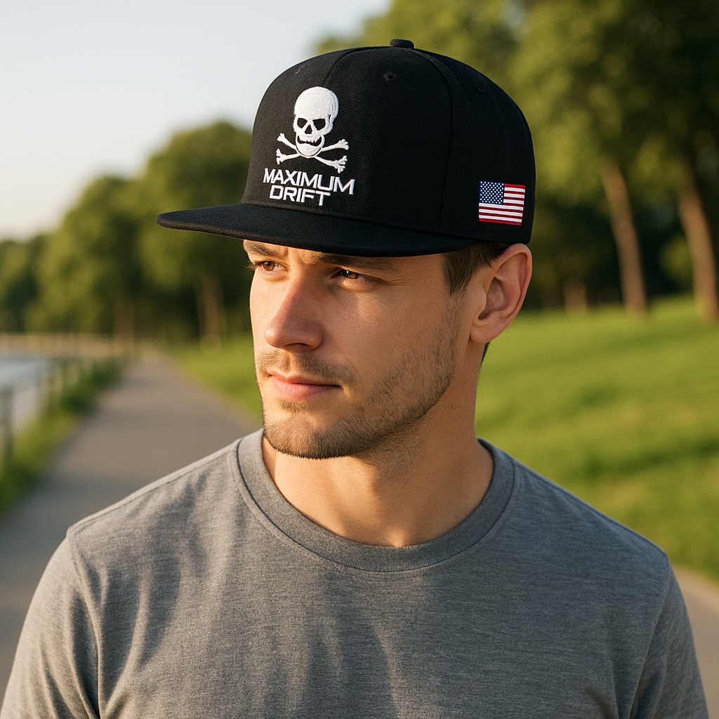 MAXIMUM DRIFT Skull Embroidered Snapback Hat – Patriotic Street Style Cap