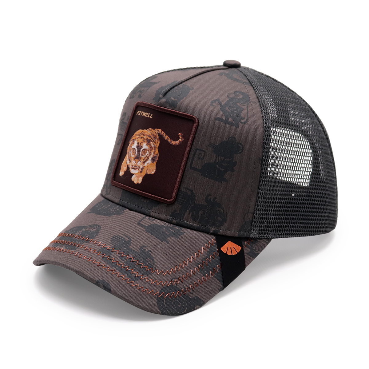 Tiger Patch Trucker Cap – Embroidered Wild Animal Print Baseball Hat for Men and Women