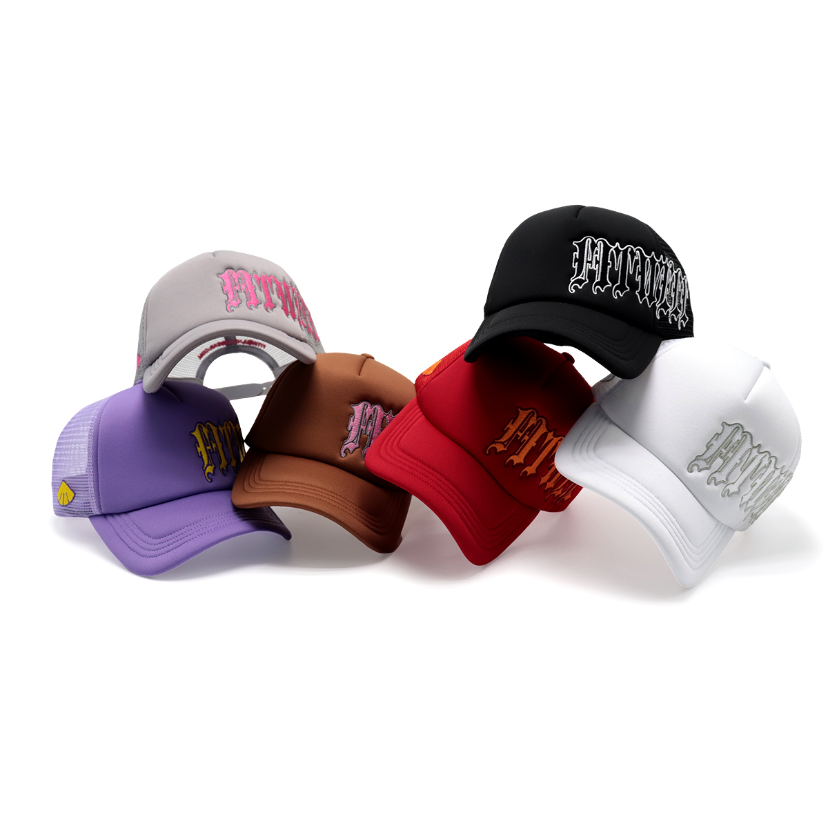 Colorful 3D Gothic Letter Embroidered Mesh Trucker Hats – Unisex Breathable Snapback Cap