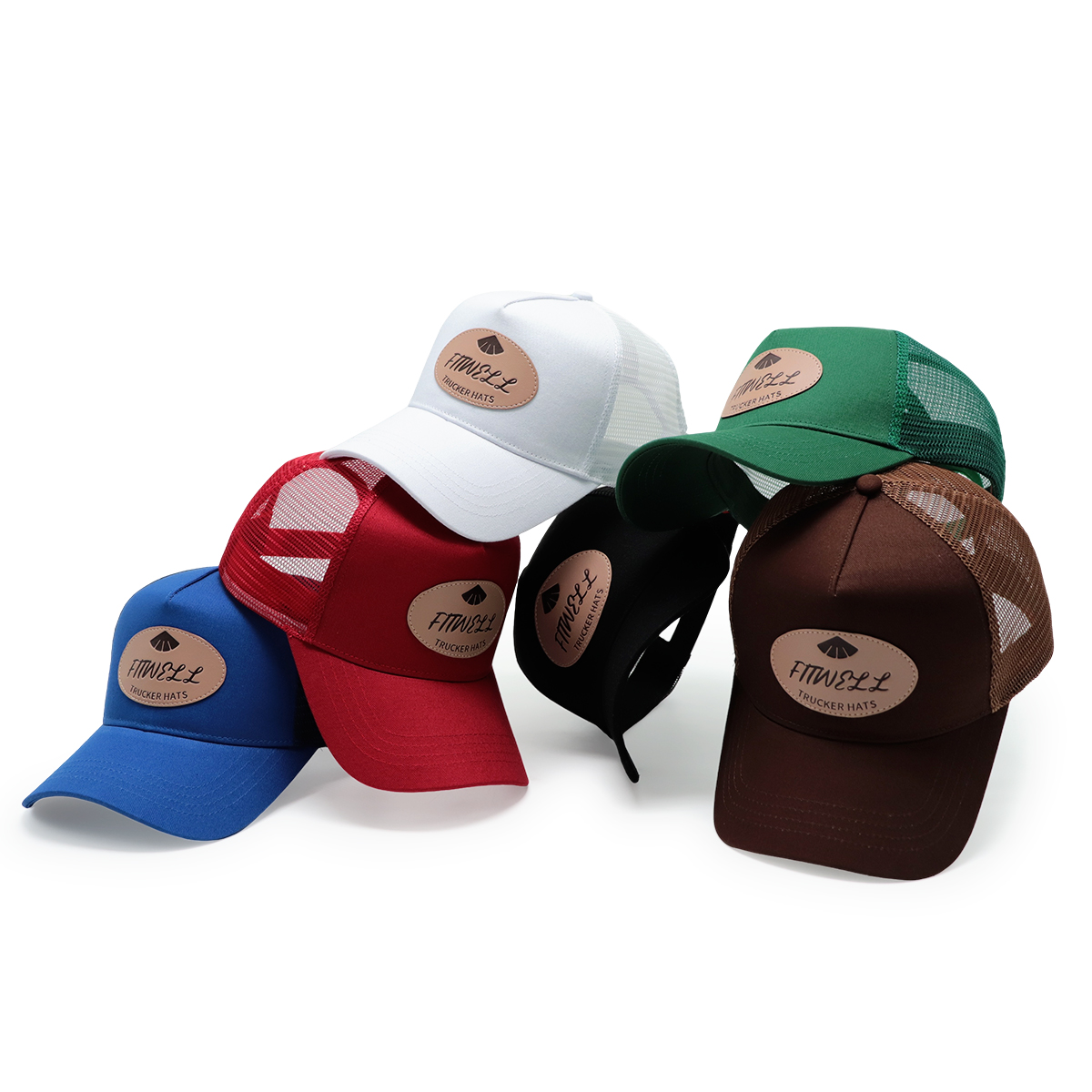 FitWell Leather Patch Trucker Hat – Multi-Color Mesh Back Cap