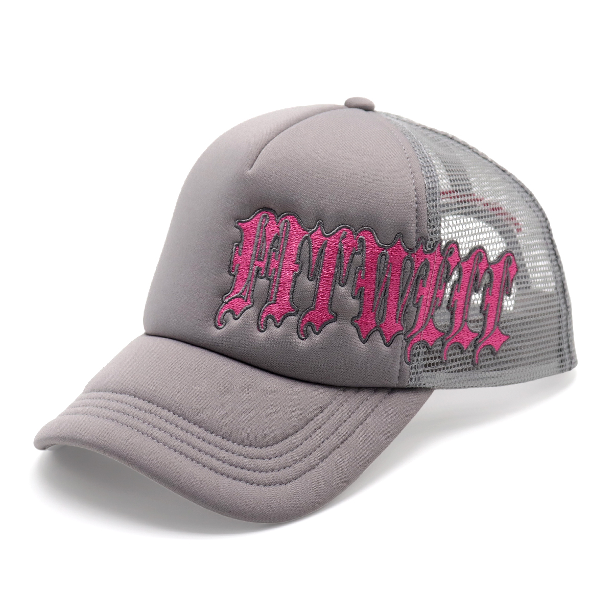 FITWELL Gothic Letter Embroidered Trucker Cap - Black Mesh Adjustable Streetwear Hat