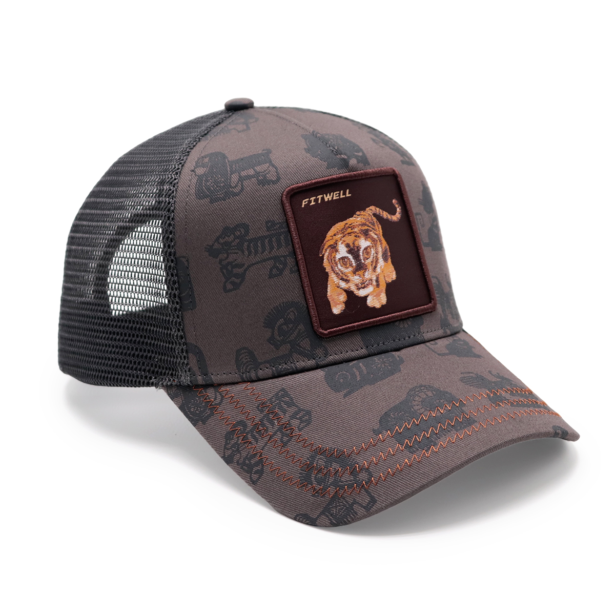Tiger Patch Trucker Cap – Embroidered Wild Animal Print Baseball Hat for Men and Women