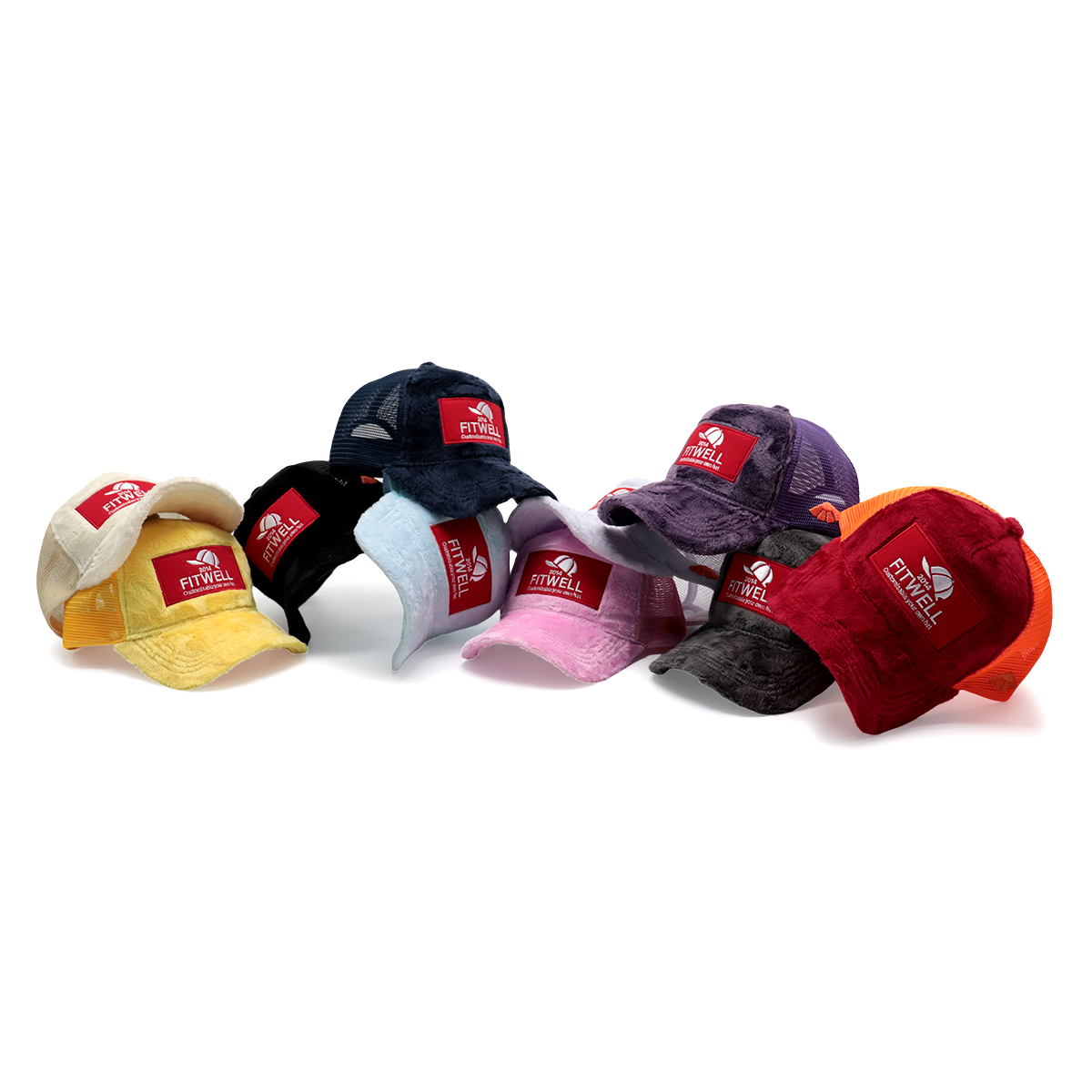 Yellow Velvet Trucker Cap with Embroidered Patch Logo | Custom Mesh Snapback Hat