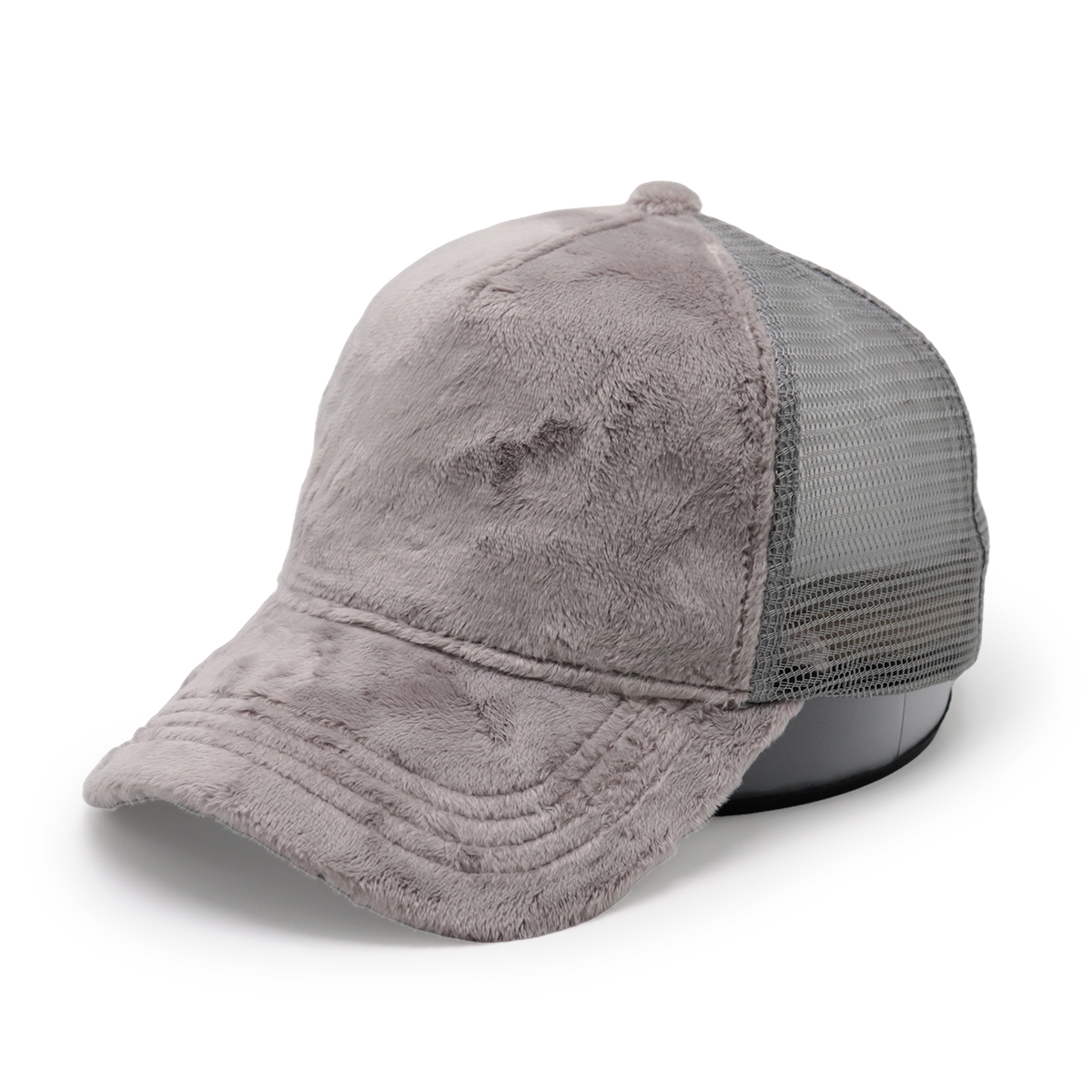 Gray Faux Fur Warm Mesh Baseball Cap – Winter Curved Brim Hat for Men and Women