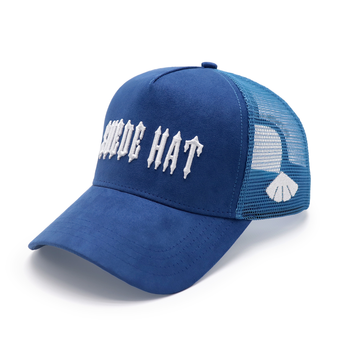 Blue Suede “SUEDE HAT” Embroidered Mesh Baseball Cap – Gothic Style Unisex Trucker Hat