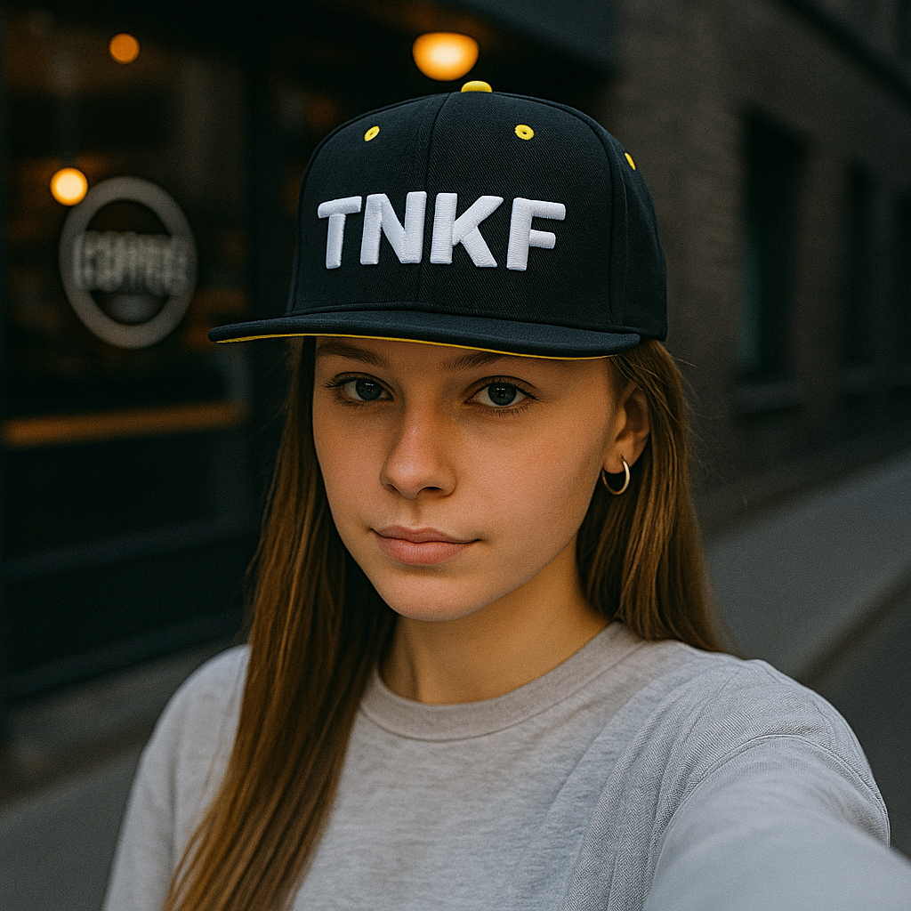 TNKF Logo Black Snapback Hat with Yellow Accents